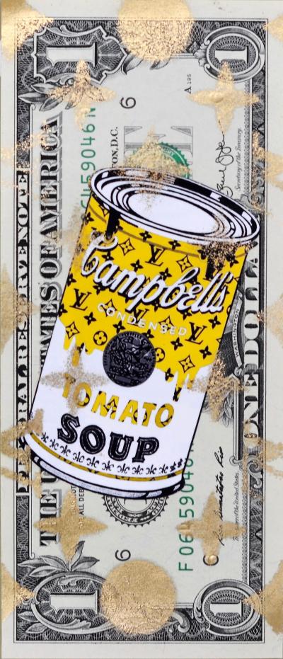 Death NYC (USA 1979) - Tomato Soup Yellow (1 $ Banknote), daté 2013 et signé au dos - Oeuvre unique 2