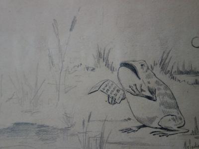 Edmond PELLISSON : Mélodie, le chant des grenouilles - Dessin original signé - c. 1895 2