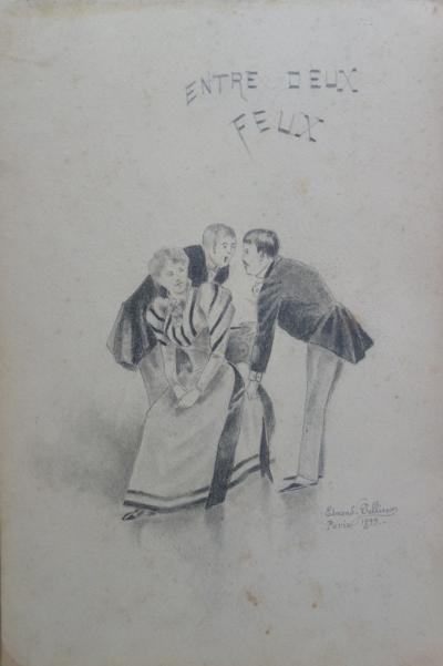 Edmond PELLISSON : Les pigeons élégants - Dessin original signé - c. 1895 2