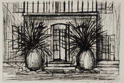Bernard BUFFET - The entrance of a house, Original drypoint etchning 2