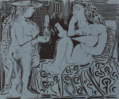 Pablo PICASSO (d’après)  - Modèles nus, Linogravure 2