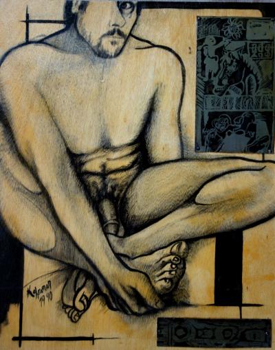 Hassan Ertugrul KAHRAMAN : Nu masculin - Acrylique sur panneau signé 2