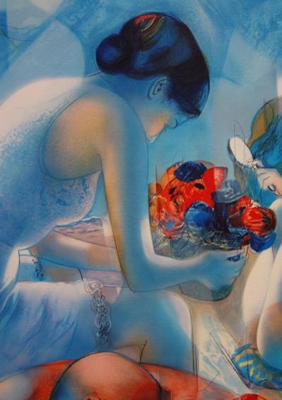 Jean-Baptiste VALADIE : Brise bleue, Mère et fille - Lithographie originale signée 2