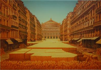 Michel DUBRE : Opéra de Paris au champ de blés - Lithographie originale signée 2