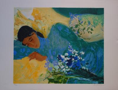 Nancy DELOUIS : Douceur, Jeune-femme endormie - Lithographie originale signée 2
