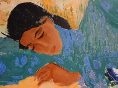 Nancy DELOUIS : Douceur, Jeune-femme endormie - Lithographie originale signée 2