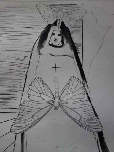 Salvador DALI  : La religieuse aux papillons - Gravure originale signée 2