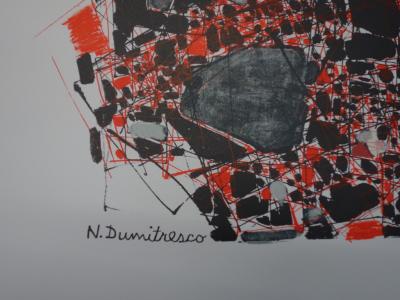 Natalia DUMITRESCO : Composition abstraite en rouge et noir - Lithographie originale signée, 1962 2