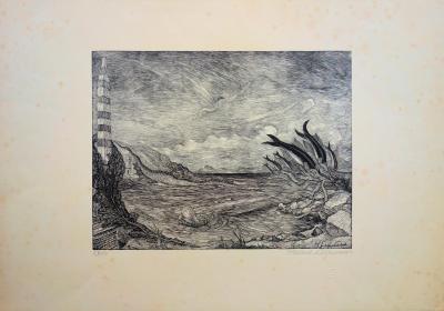 Herbert LESPINASSE : Paysage mythique aquatique, Gravure originale signée 2