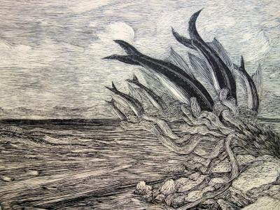 Herbert LESPINASSE : Paysage mythique aquatique, Gravure originale signée 2