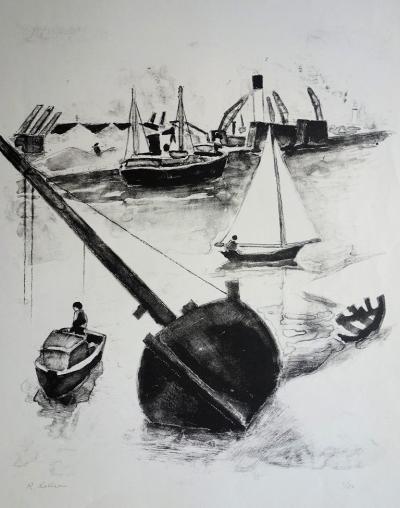 Robert LOTIRON : Port à marée basse - Gravure originale signée et numérotée 2