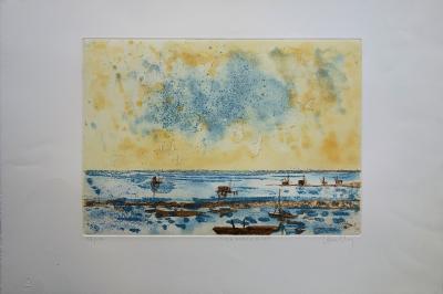 Jacques HALLEZ - Italie, la plage de Comacchio, Gravure originale signée 2