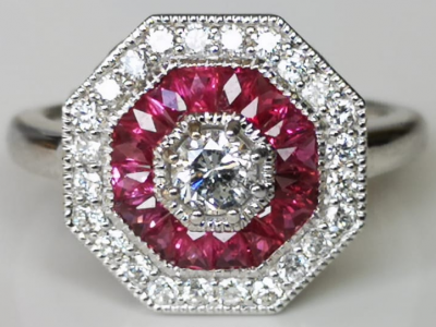 Bague en or 18 carats style art deco rubis et diamants 2