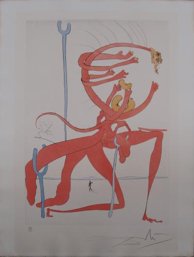 Salvador DALI : Figure rouge avec portrait - Gravure originale signée 2