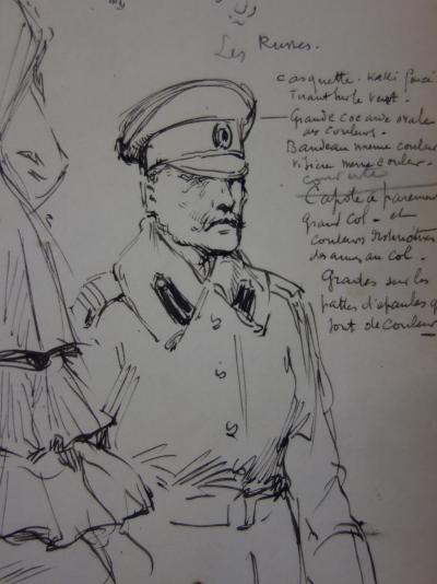 Georges CONRAD : Etude d’une femme mondaine et d’un soldat russe, Dessin original, signé 2