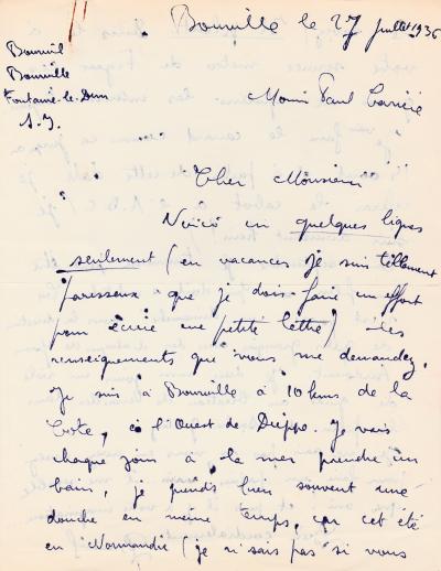BOURVIL - Lettre autographe signée sur son séjour en Normandie 2