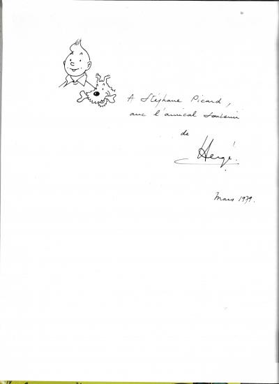 HERGE - Dessin original dédicacé et signé Tintin et Milou 2