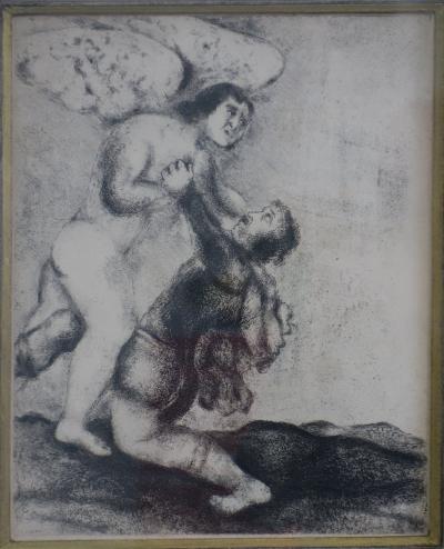 Marc Chagall : La Bible : La lutte de Jacob avec l’Ange - Gravure originale signée 2