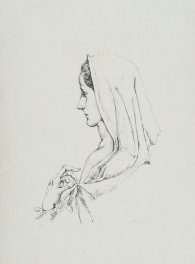 Foujita. Profil de Madonne, 1957. Lithographie signée. 2