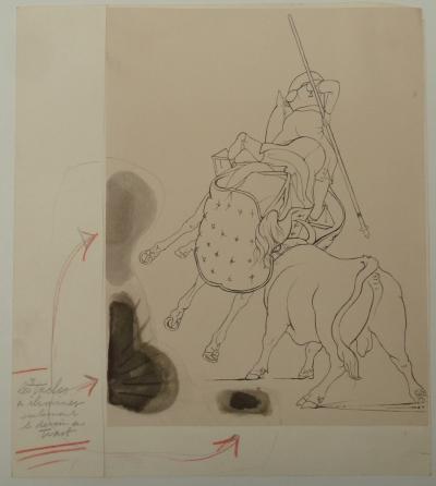 Pierre-Yves TREMOIS : Combat de taureau et picador, 1959 - Dessin 2