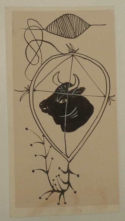 Pierre-Yves TREMOIS : La tête de taureau - Dessin original, 1959 2