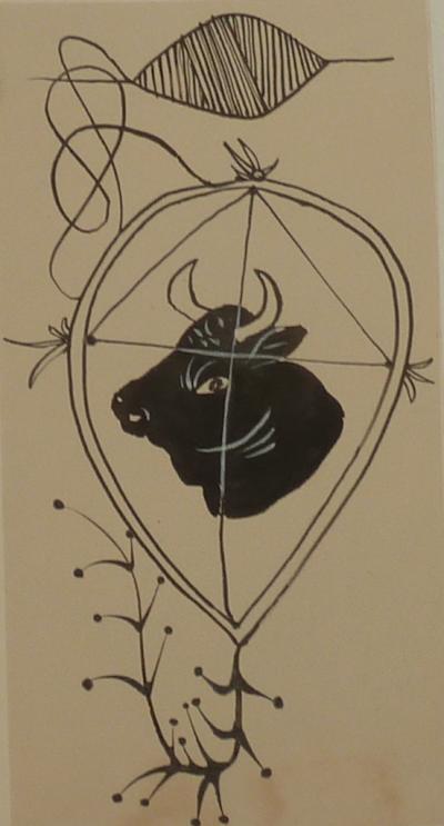 Pierre-Yves TREMOIS : La tête de taureau - Dessin original, 1959 2