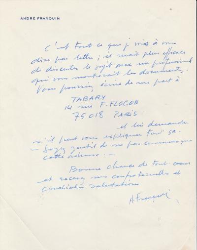 Franquin - lettre autographe signée avec maquette 2