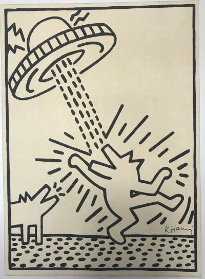 Keith HARING (USA, 1958-1990) - Dog and UFO - Dessin à l’encre signé 2