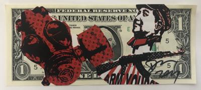Death NYC (USA, 1979) - lot de 5 véritables billets de 1$ peints 2