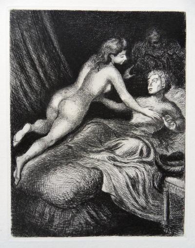 Démétrios GALANIS : Amants au lit - Gravure originale Signée, 1942 2