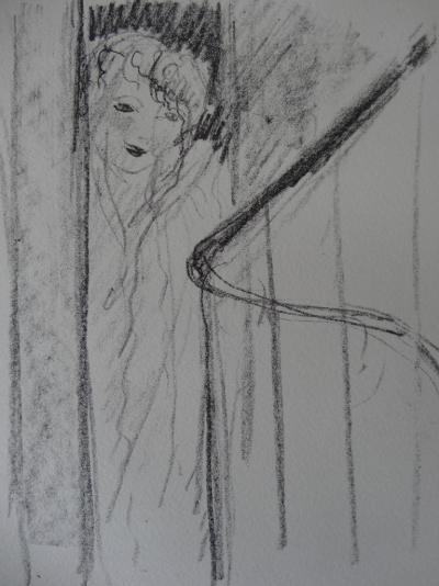 André DUNOYER DE SEGONZAC : Jeune-fille derrière les rideaux - Lithographie originale, 1930 2