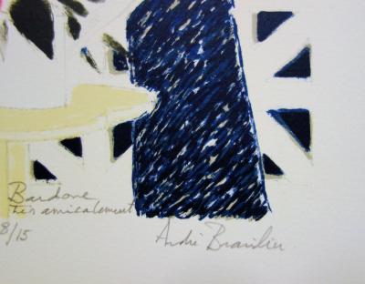 André BRASILIER : Un cadeau touchant - Lithographie originale Signée 2