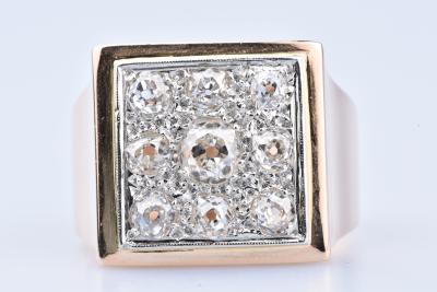 Bague Chevalière en Or Rose 18 ct Diamants taille ancienne 2