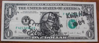 Keith HARING (USA, 1958-1990) - Dessin au feutre d’une chenille sur un billet de 1$ 2