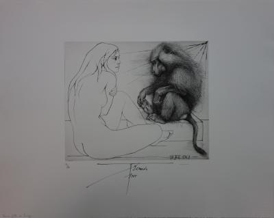 Pierre-Yves TREMOIS - Jeune fille au singe, gravure originale signée 2