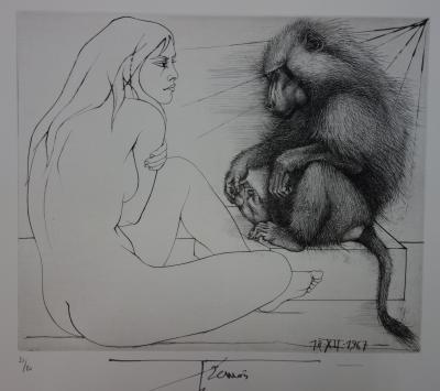 Pierre-Yves TREMOIS - Jeune fille au singe, gravure originale signée 2