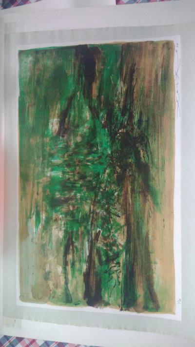 zao wou ki  composition vert  (1964) Lithographie originale signee et justfiee au crayon 2