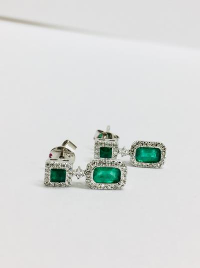 9ct white gold Emerald diamond drop earrings 2