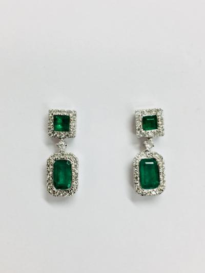 9ct white gold Emerald diamond drop earrings 2