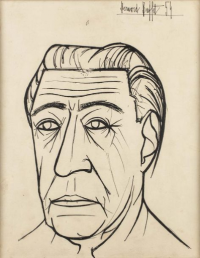 Bernard BUFFET  ,  Portrait de Doumel (Chansonnier marseillais)  dessin à l’encre, 1954 2