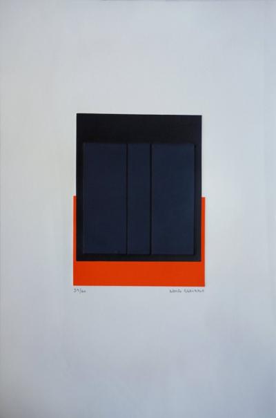 Alberte GARIBBO : Géométrie noire et orange - Gravure originale Signée 2