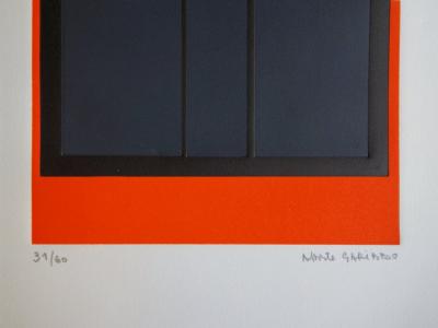 Alberte GARIBBO : Géométrie noire et orange - Gravure originale Signée 2