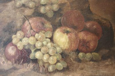 Hubert CLERGET 1818-1899  Nature morte de fruits sur un rocher Still life of fruits on a rock 2
