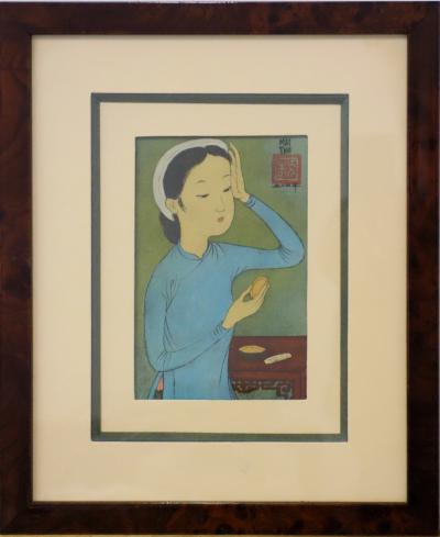Mai Thu : Jeune fille au miroir - Lithographie originale Signée 2