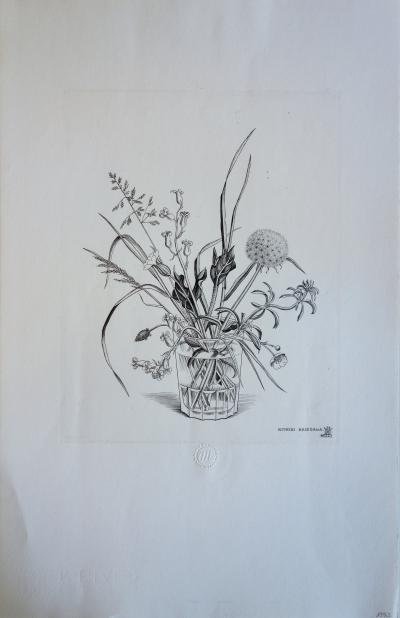 Kiyoshi HASEGAWA : Fleurs des champs dans un verre - Gravure originale signée 2