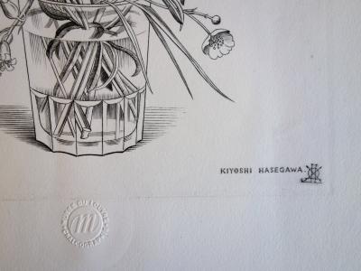 Kiyoshi HASEGAWA : Fleurs des champs dans un verre - Gravure originale signée 2