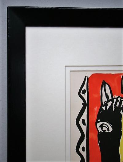 Fernand LEGER (d’après) - Cheval sur fond rouge, 1951 - Pochoir en couleurs 2