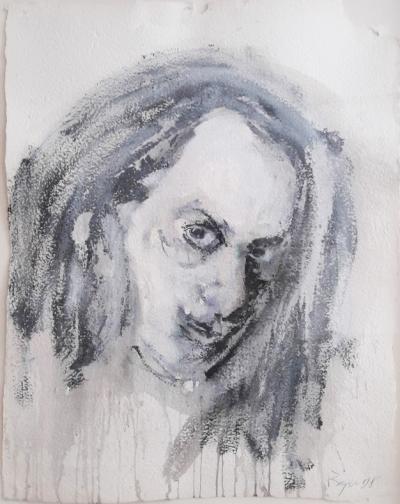 Philippe Pasqua (1965-) - « Autoportrait », encre et aquarelle, signée et datée en bas à droite « Pasqua 98 » 2