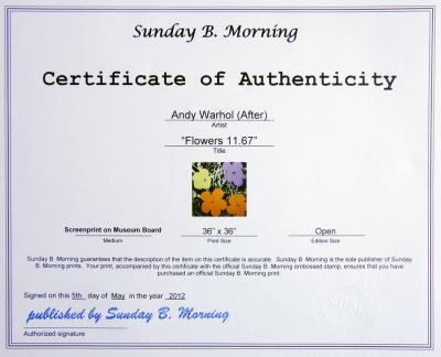 Andy Warhol (after) Sunday B. Morning - Flowers 11.67 Screen print, COA included - Pop Art 2
