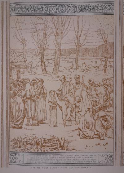 Puvis de Chavannes : Enfance de Sainte Geneviève - lithographie signée, 1897 2